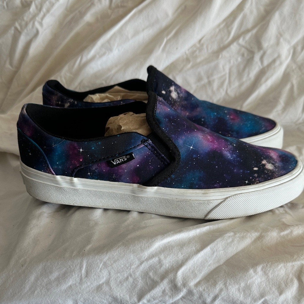Vans Galaxy Print Slip-On Shoes - Black and Blue
